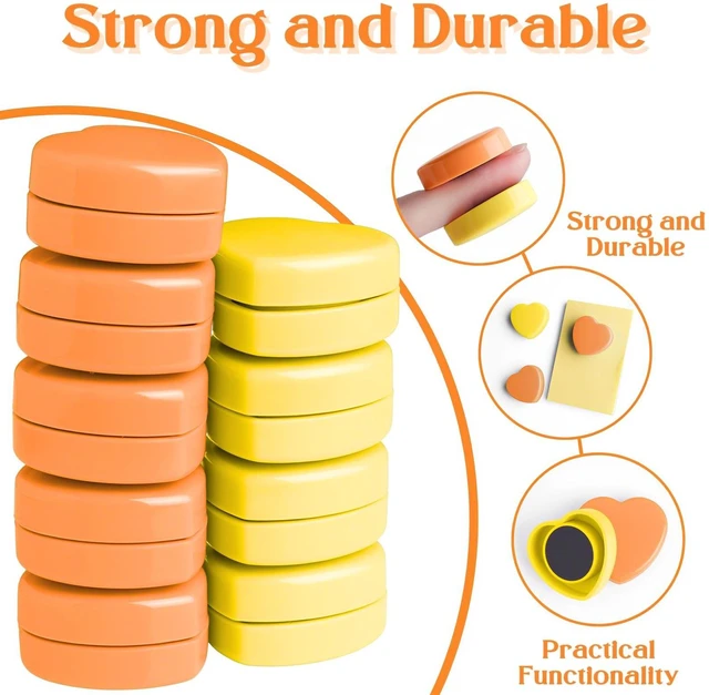 Alt view image 2 of 7 - ZDZBLX Fridge Magnets - 20PCS Heart Strong Refrigerator Magnets - Heavy Duty Small Magnets for Whiteboard, Locker, Office & School - Cute Decorative Magnet for Home Kitchen Crafts Map (Orange+Yellow)