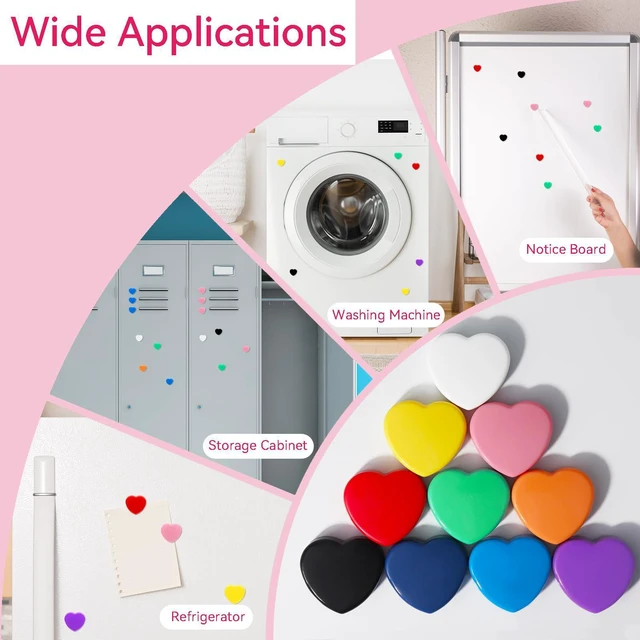 Alt view image 4 of 7 - ZDZBLX Fridge Magnets, 10 Pack Strong Refrigerator Magnets Small Heart Shape, Cute Decorative Magnets for Whiteboard Locker Office School Classroom Home, Heavy Duty Multi-Color Mini Magnet (10 Colors)