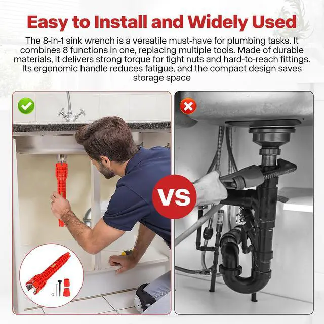 Alt view image 6 of 6 - Sink Faucet Pipe Installer Wrench, Plumbing Tool Bathroom Kitchen Toilet