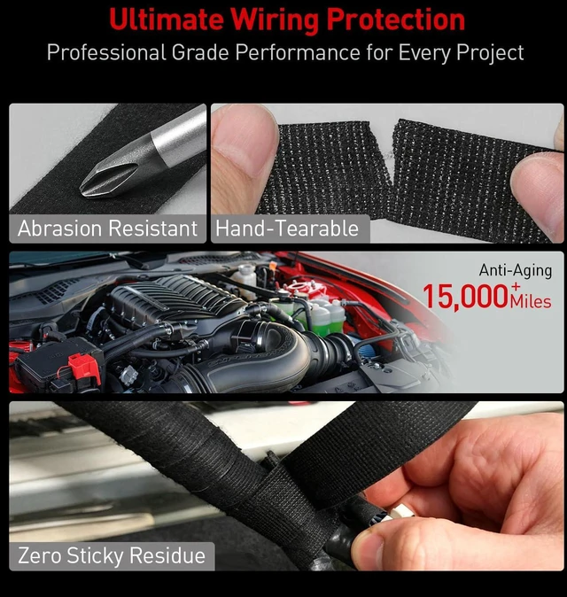 Alt view image 2 of 6 - Ndcadhesive Wiring Harness Tape, 1/2 x 50Ft, Black | Heat Resistant, Noise Dampening, Abrasion Resistant, PET Fleece Automotive Cloth Wire for Wiring, Audio, Harness, Dashboard