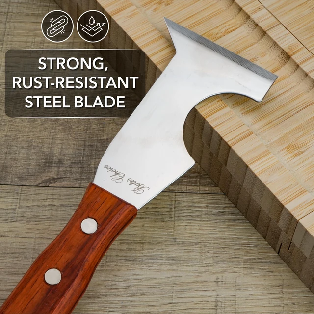Alt view image 4 of 6 - Paint Scraper Tool, 5 in 1 Painters Tool, Rose Wooden Handle Paint Scrapers for Wood, Putty Knife, Metal Spackle Knife, Metal Hammer End, Stainless Steel
