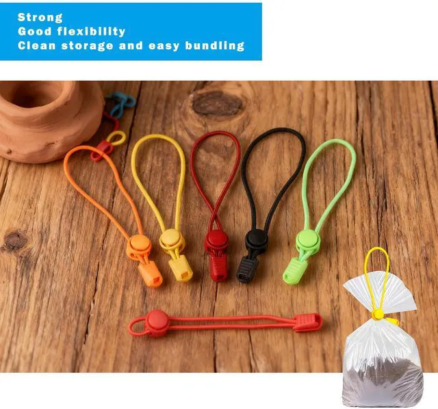 Alt view image 4 of 5 - 6Pcs Adjustable Elastic Clay Bag Ties with Push-Button Lock, Reusable Color-Coded Straps for Sealing Pottery Clay Bags, Food Bags, and Organizing Cords (6 Colors)