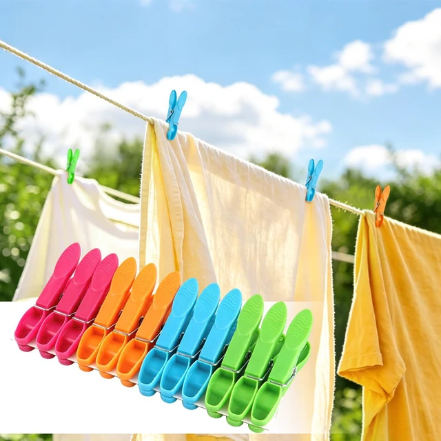Alt view image 2 of 7 - Colored Plastic Clothespins Heavy Duty Laundry Clips with Springs Non-Slip Clothes Pegs for Hanging Clothes Towels Crafts Picture Photo Food Package Clips (12 Pcs)