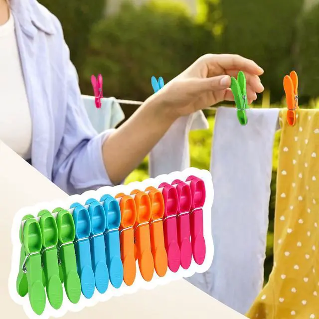 Alt view image 7 of 7 - Colored Plastic Clothespins Heavy Duty Laundry Clips with Springs Non-Slip Clothes Pegs for Hanging Clothes Towels Crafts Picture Photo Food Package Clips (12 Pcs)
