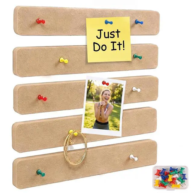 Main image of 5-Pack Felt Bulletin Board Strips 13x2 Inches,Self-Adhesive Cork Board Strips for Wall, Pin Board Strip with 30 Push Pins for Paste Notes,Pictures, Keys,Classroom Home Office (Brown)