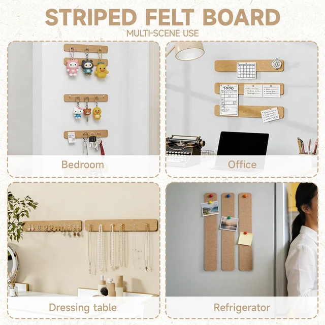 Alt view image 6 of 6 - 5-Pack Felt Bulletin Board Strips 13x2 Inches,Self-Adhesive Cork Board Strips for Wall, Pin Board Strip with 30 Push Pins for Paste Notes,Pictures, Keys,Classroom Home Office (Brown)