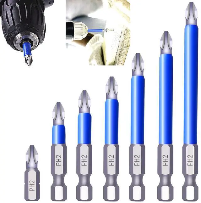 Main image of Magnetic PH2 Drill Bits Set, Anti Slip Screw Extractor and Magnetic Screwdriver Bit Set, Hand Tool 7Pcs, Cross Single and Double Head Bits, Electric Screw Nozzle Taper Corrector (1 kit)