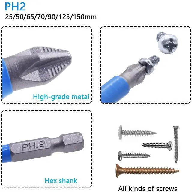 Alt view image 3 of 7 - Magnetic PH2 Drill Bits Set, Anti Slip Screw Extractor and Magnetic Screwdriver Bit Set, Hand Tool 7Pcs, Cross Single and Double Head Bits, Electric Screw Nozzle Taper Corrector (1 kit)