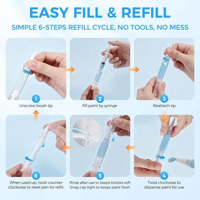 Alt view image 3 of 7 - UPZIGS Refillable Touch Up Paint Pen, 3 Pack for Walls & Trim | Unscrew brush tip & Reset twist base for easy fill & refill latex, apply for cabinets, baseboards, furniture and DIY crafts