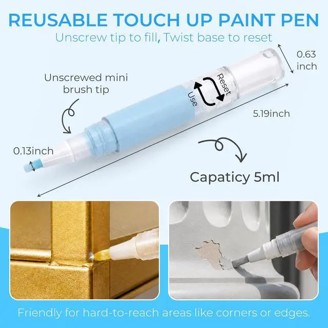 Alt view image 4 of 7 - UPZIGS Refillable Touch Up Paint Pen, 3 Pack for Walls & Trim | Unscrew brush tip & Reset twist base for easy fill & refill latex, apply for cabinets, baseboards, furniture and DIY crafts