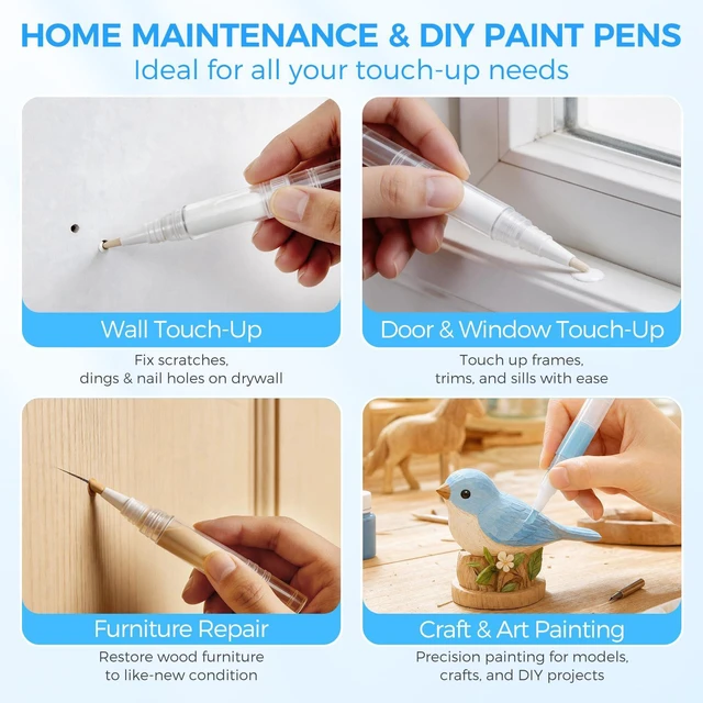 Alt view image 6 of 7 - UPZIGS Refillable Touch Up Paint Pen, 3 Pack for Walls & Trim | Unscrew brush tip & Reset twist base for easy fill & refill latex, apply for cabinets, baseboards, furniture and DIY crafts