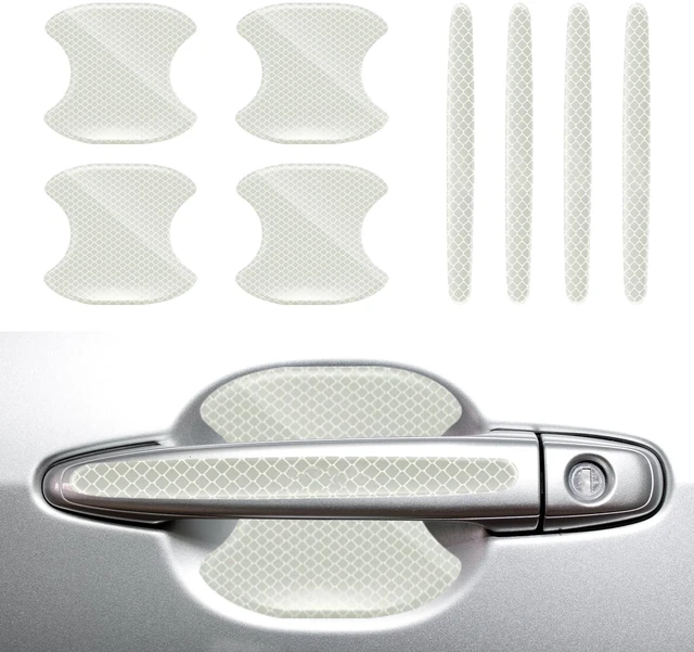 Main image of GAOLAOSY 8PCS Car Door Handle Cup Scratch Protector (White) | Self-Adhesive Traceless Auto Handle Paint Guard Cover, Reflective Universal Vehicle Door Protective Decoration Sticker