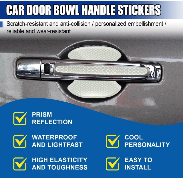 Alt view image 3 of 6 - GAOLAOSY 8PCS Car Door Handle Cup Scratch Protector (White) | Self-Adhesive Traceless Auto Handle Paint Guard Cover, Reflective Universal Vehicle Door Protective Decoration Sticker