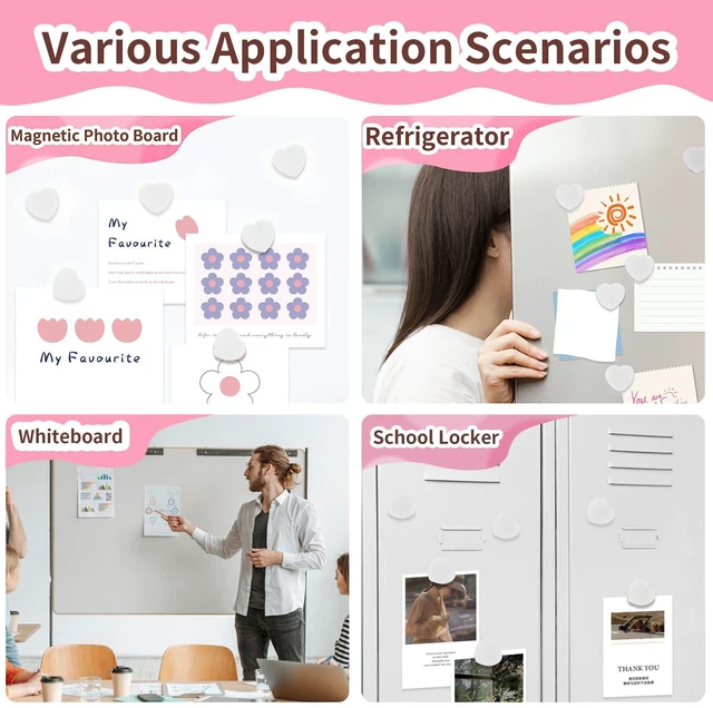 Alt view image 6 of 6 - DUJEQM White Heart Fridge Magnets 10PCS Strong Small for Whiteboard, Locker | Cute Mini Heavy Duty Refrigerator Magnets for Kitchen, Office & School, Funny Dry Erase Holds Notes, Photos & Papers Secur