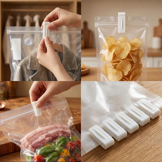 Alt view image 7 of 7 - 20 Pcs Vacuum Storage Bags Sealing Clip, Reusable Zipper Labor Saver Sliding Grip Space Saver Sealer Bag Clips for Clothes Bedding Food Preservation