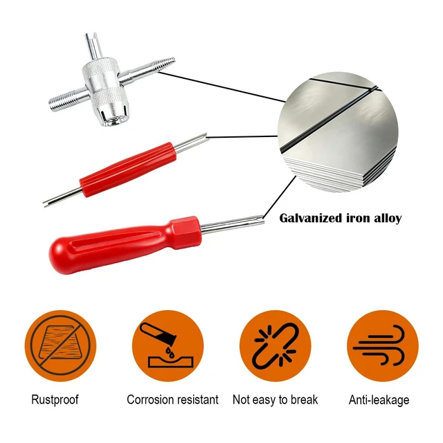 Alt view image 5 of 7 - Micsci Valve Stem Removal Tool, 20 PCS Valve Cores, 20 PCS Tire Valves Caps, 1 PCS 4-Way Valves Tool, Valve Core Remover Tool with Storage Box Universal for Cars/Motocycle/Bike