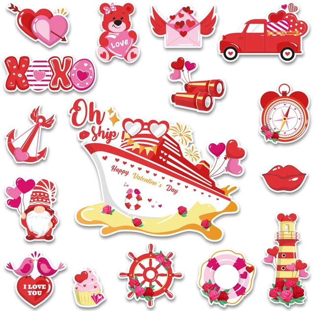 Main image of 16 Pcs Valentine's Day Door Decorations, Valentines Car Refrigerator Cruise Door Magnets Stickers, Reusable Magnets for Cabin Ship Carnival Refrigerator Office Car Accessories