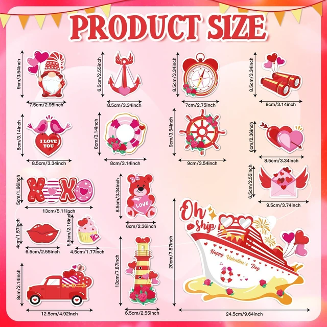 Alt view image 2 of 7 - 16 Pcs Valentine's Day Door Decorations, Valentines Car Refrigerator Cruise Door Magnets Stickers, Reusable Magnets for Cabin Ship Carnival Refrigerator Office Car Accessories