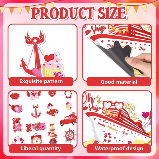 Alt view image 3 of 7 - 16 Pcs Valentine's Day Door Decorations, Valentines Car Refrigerator Cruise Door Magnets Stickers, Reusable Magnets for Cabin Ship Carnival Refrigerator Office Car Accessories