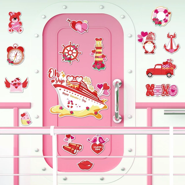 Alt view image 4 of 7 - 16 Pcs Valentine's Day Door Decorations, Valentines Car Refrigerator Cruise Door Magnets Stickers, Reusable Magnets for Cabin Ship Carnival Refrigerator Office Car Accessories