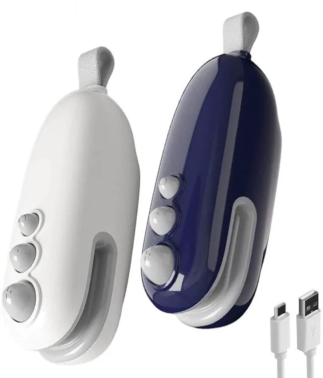 Main image of 2Pcs Mini Bag Sealer with Cutter and Magnet, Portable Handheld 2 in 1 Rechargeable Food Bag Sealer, Mini Bag Sealer Magnetic, Heat Sealer for Plastic Bag Snack Bag Food Storage (White+Blue)