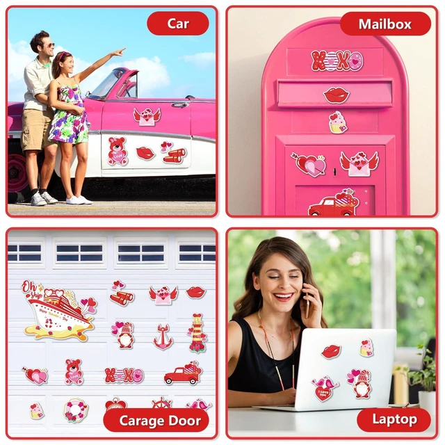 Alt view image 7 of 7 - 16 Pcs Valentine's Day Door Decorations, Valentines Car Refrigerator Cruise Door Magnets Stickers, Reusable Magnets for Cabin Ship Carnival Refrigerator Office Car Accessories