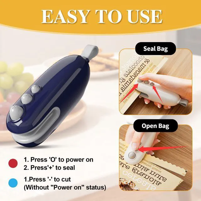 Alt view image 2 of 7 - 2Pcs Mini Bag Sealer with Cutter and Magnet, Portable Handheld 2 in 1 Rechargeable Food Bag Sealer, Mini Bag Sealer Magnetic, Heat Sealer for Plastic Bag Snack Bag Food Storage (White+Blue)