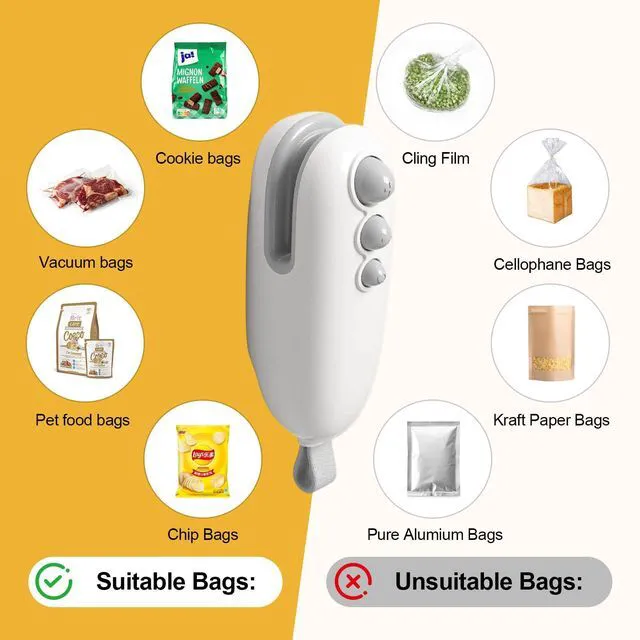 Alt view image 4 of 7 - 2Pcs Mini Bag Sealer with Cutter and Magnet, Portable Handheld 2 in 1 Rechargeable Food Bag Sealer, Mini Bag Sealer Magnetic, Heat Sealer for Plastic Bag Snack Bag Food Storage (White+Blue)