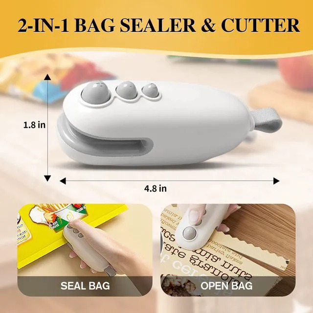 Alt view image 5 of 7 - 2Pcs Mini Bag Sealer with Cutter and Magnet, Portable Handheld 2 in 1 Rechargeable Food Bag Sealer, Mini Bag Sealer Magnetic, Heat Sealer for Plastic Bag Snack Bag Food Storage (White+Blue)