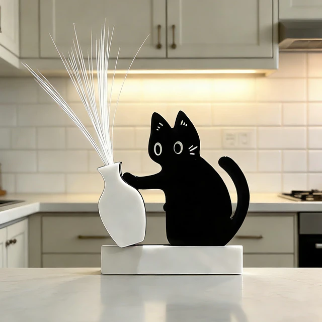 Alt view image 6 of 7 - Cat Whisker Holder Keepsake Acrylic Refrigerator Decorations Pet Keepsake Cute Cat Pushing Vase Pet Whisker Collector-1 Pcs
