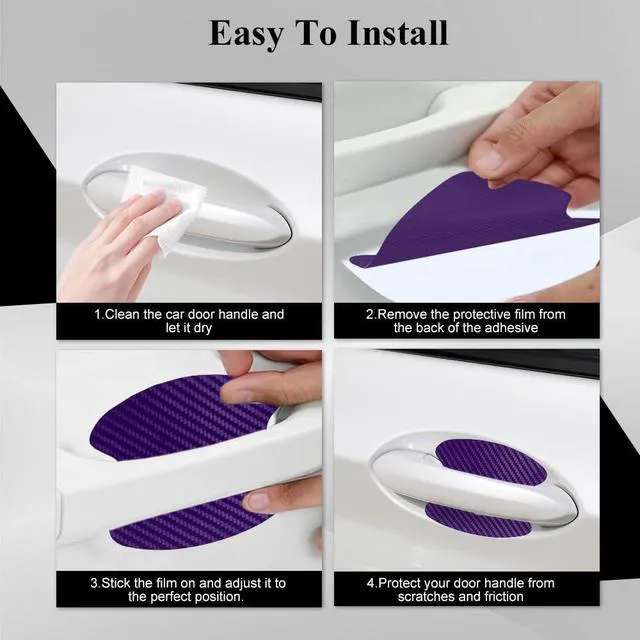 Alt view image 5 of 7 - 4PCS Car Door Handle Cup Scratch Protector, Car Door Handle Sticker, Scratch Auto Door Protective Film, Car Accessories Car Door Handle Protective Films Universal for Cars (Purple, 4PCS)