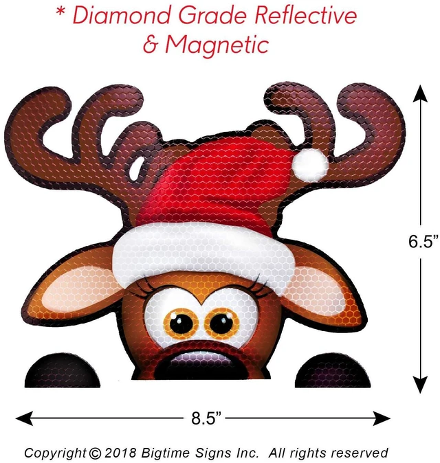 Alt view image 3 of 7 - Bigtime Signs Jumbo Reflective Magnetic Santa's Helper Reindeer Face Car Decorations Kit - Funny Holiday Automotive Magnet (Reindeer)
