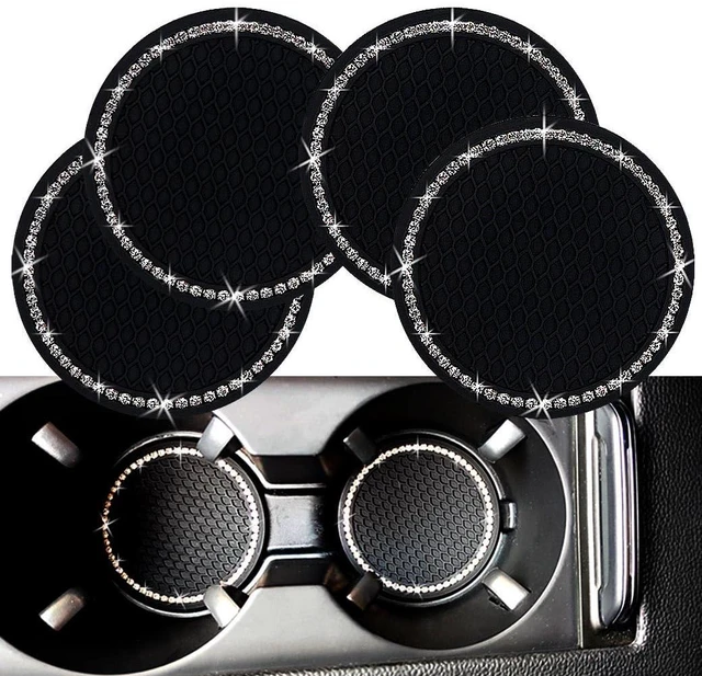 Main image of Bling Car Cup Coaster, 2.75 Inch Anti Slip Shockproof Embedded Drink Mat, Dustproof Automotive Interior Accessories Mat, Universal for Vehicles, Trucks, RVs and More (Black 4 PCS)