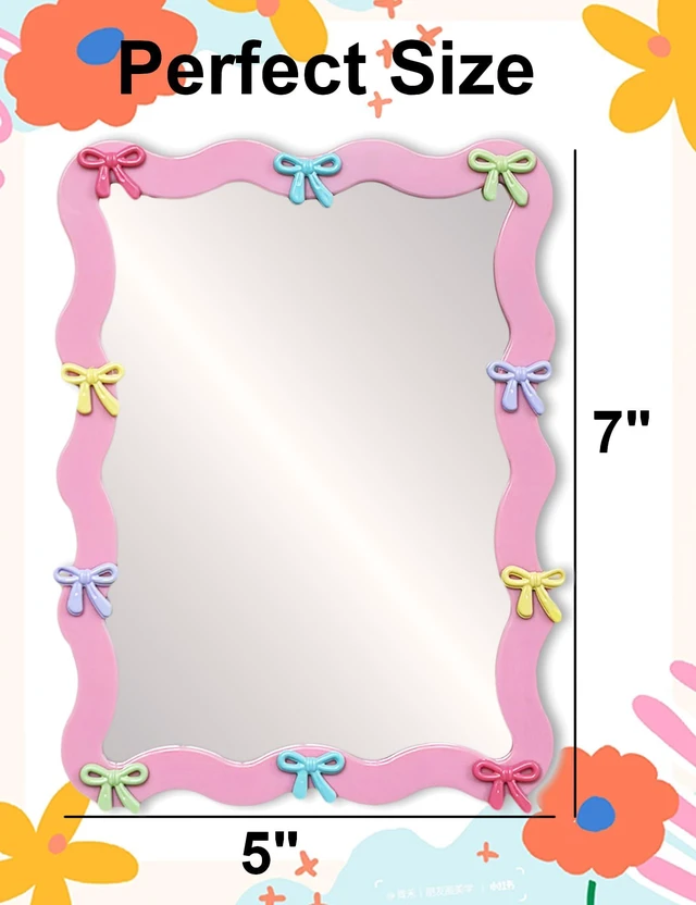 Alt view image 3 of 7 - Bow Magnetic Locker Mirror 5" x 7" Small Real Glass Makeup Mirror with Magnetic Backing Lockers Decoration Lockers Accessories for Girls Refrigerator Bathroom, Dorm, Office Cabinet - Muti Color