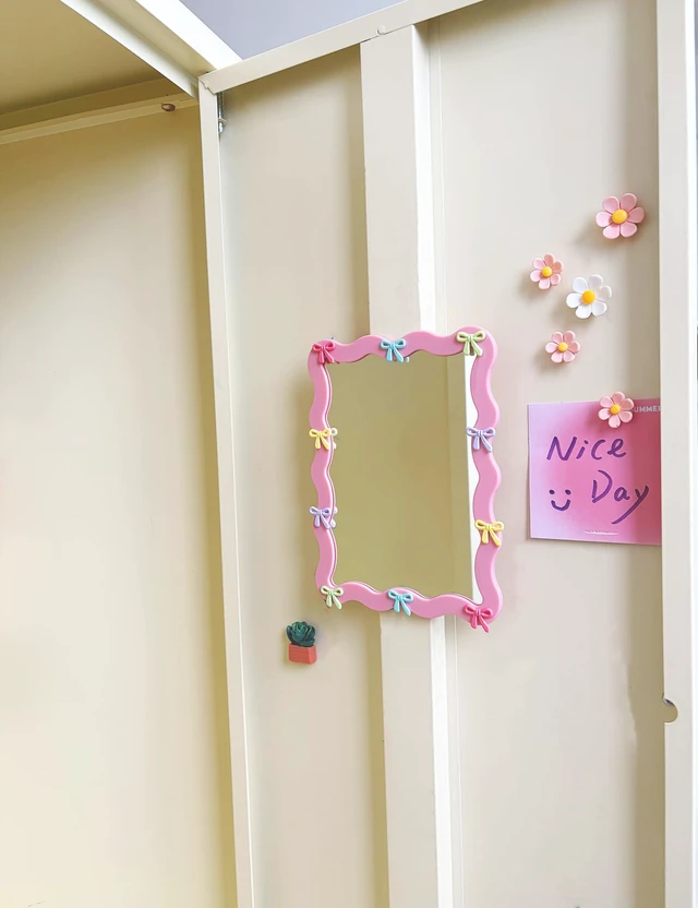 Alt view image 6 of 7 - Bow Magnetic Locker Mirror 5" x 7" Small Real Glass Makeup Mirror with Magnetic Backing Lockers Decoration Lockers Accessories for Girls Refrigerator Bathroom, Dorm, Office Cabinet - Muti Color
