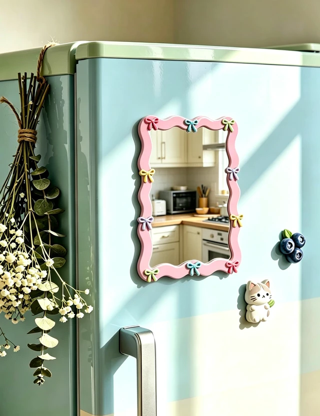 Alt view image 5 of 7 - Bow Magnetic Locker Mirror 5" x 7" Small Real Glass Makeup Mirror with Magnetic Backing Lockers Decoration Lockers Accessories for Girls Refrigerator Bathroom, Dorm, Office Cabinet - Muti Color