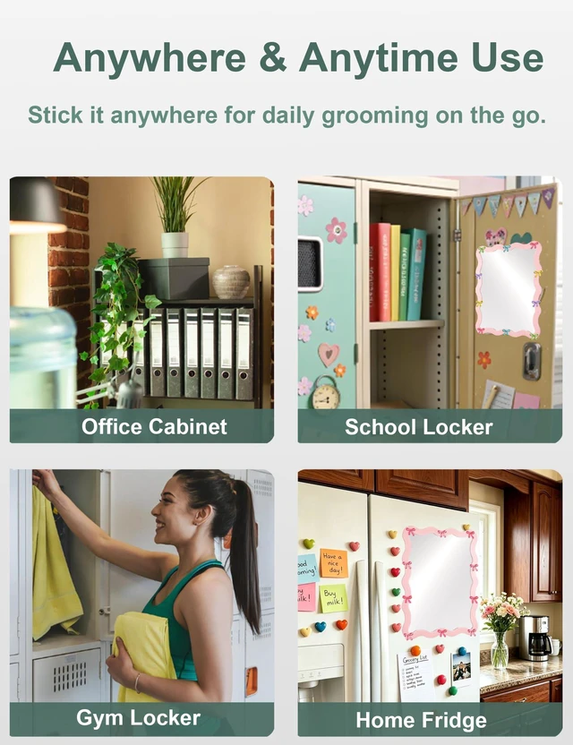 Alt view image 7 of 7 - Bow Magnetic Locker Mirror 5" x 7" Small Real Glass Makeup Mirror with Magnetic Backing Lockers Decoration Lockers Accessories for Girls Refrigerator Bathroom, Dorm, Office Cabinet - Muti Color