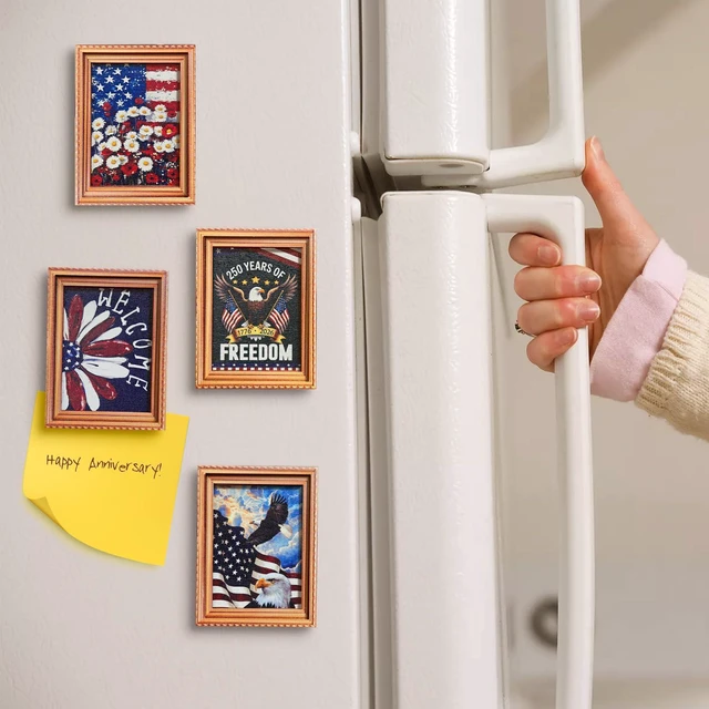 Alt view image 5 of 7 - Patriotic 4th of July Wooden Fridge Magnets,250th Anniversary American,Refrigerator Metal Door Mailbox Locker Independence Day Decorative Wood Magnets for Kitchen,Office,Memorial Day Home Decor 4PCS