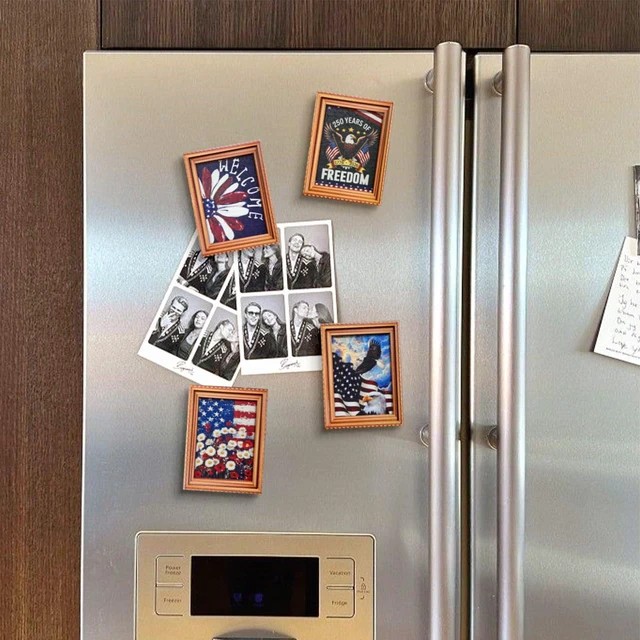 Alt view image 7 of 7 - Patriotic 4th of July Wooden Fridge Magnets,250th Anniversary American,Refrigerator Metal Door Mailbox Locker Independence Day Decorative Wood Magnets for Kitchen,Office,Memorial Day Home Decor 4PCS