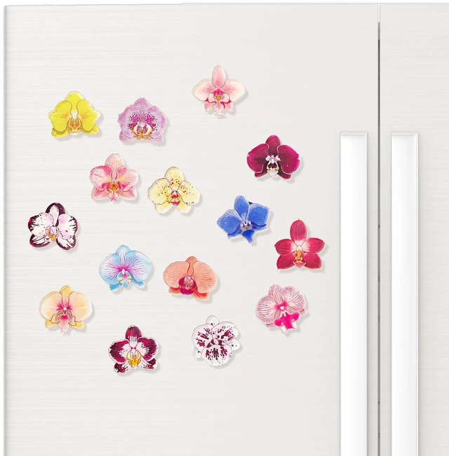 Main image of Acrylic Orchid Refrigerator Magnets, 15 PCS Colorful Flower Fridge Magnets, Cute Funny Aesthetic Kitchen Decor for Whiteboard, Locker, Home and Office Decorative Magnets Gifts for Women, Plant Lovers