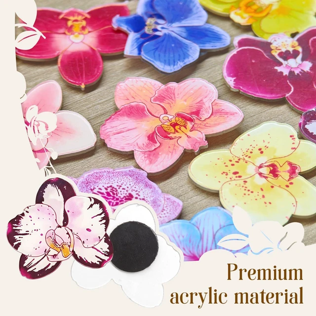 Alt view image 3 of 7 - Acrylic Orchid Refrigerator Magnets, 15 PCS Colorful Flower Fridge Magnets, Cute Funny Aesthetic Kitchen Decor for Whiteboard, Locker, Home and Office Decorative Magnets Gifts for Women, Plant Lovers