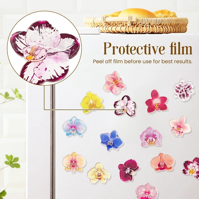 Alt view image 4 of 7 - Acrylic Orchid Refrigerator Magnets, 15 PCS Colorful Flower Fridge Magnets, Cute Funny Aesthetic Kitchen Decor for Whiteboard, Locker, Home and Office Decorative Magnets Gifts for Women, Plant Lovers