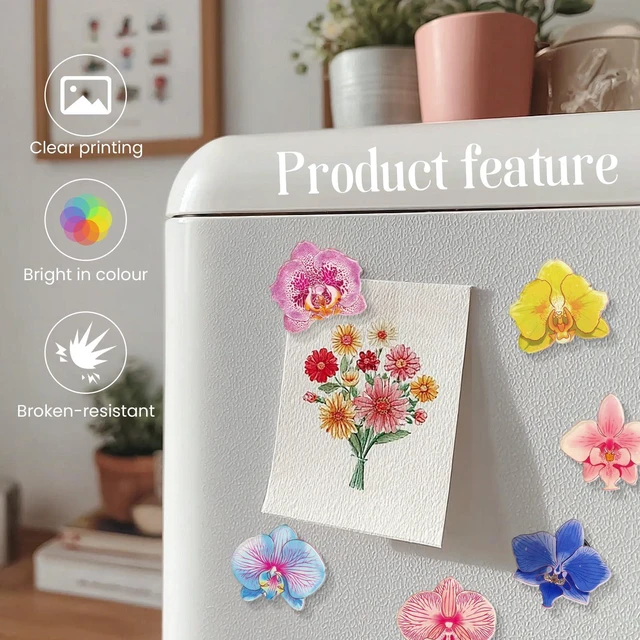 Alt view image 5 of 7 - Acrylic Orchid Refrigerator Magnets, 15 PCS Colorful Flower Fridge Magnets, Cute Funny Aesthetic Kitchen Decor for Whiteboard, Locker, Home and Office Decorative Magnets Gifts for Women, Plant Lovers