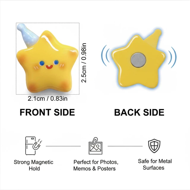 Alt view image 2 of 7 - SKGXU 12 Pcs Cute Star Fridge Magnets, Strong Decorative Refrigerator Magnets, 3D Smiley Face Locker Magnets for Whiteboard, Office, School & Home