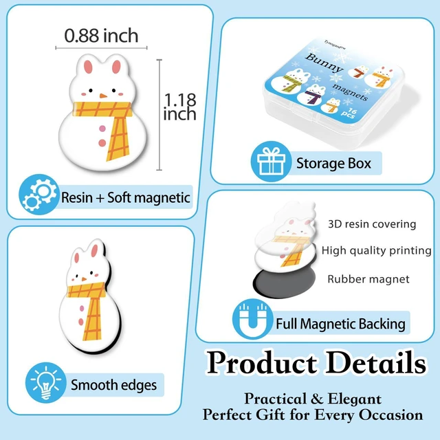 Alt view image 3 of 7 - TYNOGARD16 Pcs Resin Fridge Magnets Snowman Bunny Pattern Refrigerator Magnet Cute Magnetic Small Funny Decorative Designs for Office, Kitchen, Home, School, Locker, Cabinet, Whiteboard & Gift Animal