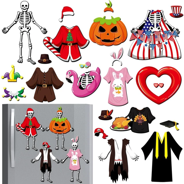 Main image of Xuhal 15 Sets Classroom Skeleton Dress up Magnet | Funny Festival Skeleton Fridge Magnets for Refrigerators Toolboxes Lockers Home Decoration