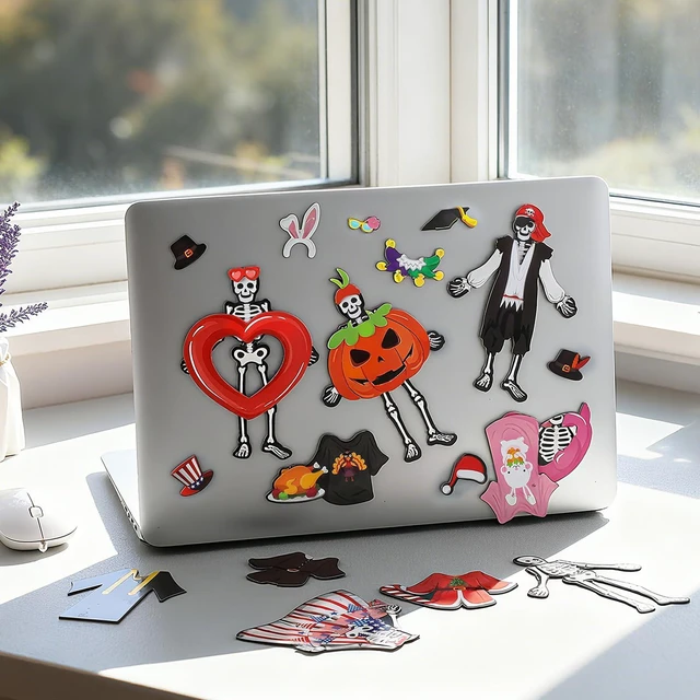 Alt view image 3 of 6 - Xuhal 15 Sets Classroom Skeleton Dress up Magnet | Funny Festival Skeleton Fridge Magnets for Refrigerators Toolboxes Lockers Home Decoration