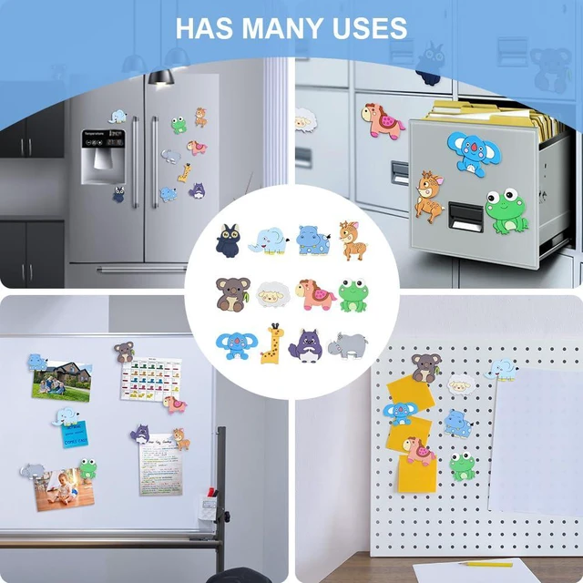 Alt view image 6 of 6 - AUAUY 12 PCS Refrigerator Magnets, Fridge Magnets Full Back Magnetic | Cute Animals Magnet for Whiteboard, Kitchen, Home Locker, Office, Classroom