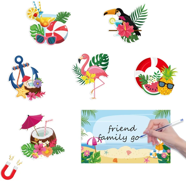 Main image of JAPBOR Cruise Door Decorations Magnetic - 7PCS Tropical Hawaii Cruise Magnet, Summer Beach Car Ship Cabin Refrigerator Magnets Decal, Flamingo Coconut Drink Fridge Stickers for Carnival Party Decor