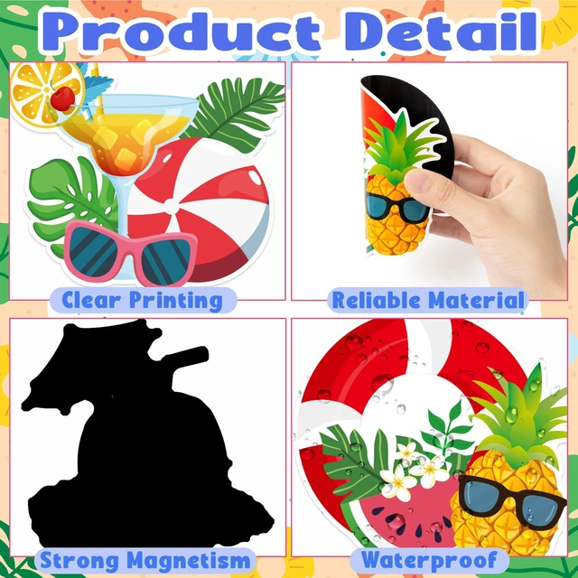 Alt view image 3 of 7 - JAPBOR Cruise Door Decorations Magnetic - 7PCS Tropical Hawaii Cruise Magnet, Summer Beach Car Ship Cabin Refrigerator Magnets Decal, Flamingo Coconut Drink Fridge Stickers for Carnival Party Decor